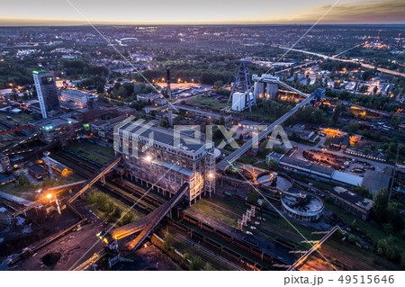 Aerial drone view black coal mine at dusk. 49515646