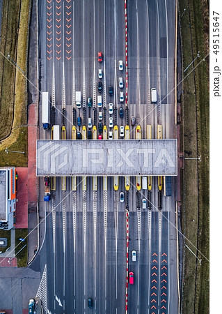 Aerial drone view on toll collection point Aerial drone view on toll collection point 49515647