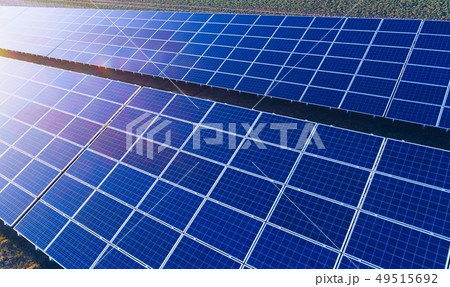 Aerial drone view on solar panels on solar farm. Aerial drone view on solar panels on solar farm. 49515692