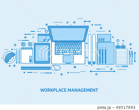 Workplace with computer, laptop, documents, papers, notepad and pencil. Office work, workspace Workplace with computer, laptop, documents, papers, notepad and pencil. Office work, workspace 49517693