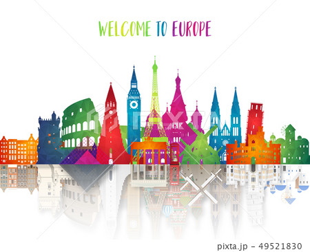 Europe famous Landmark low poly art.reflect in 3d Europe famous Landmark low poly art.reflect in 3d 49521830