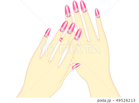 両手　女性　ネイル ピンク色  ハートデザイン 49526213