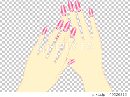 両手　女性　ネイル ピンク色  ハートデザイン 49526213