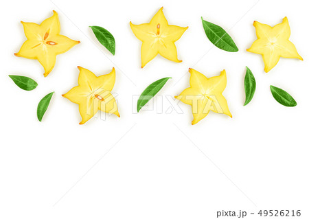 Carambola or star-fruit slice isolated on white background with copy space for your text. Top view 49526216