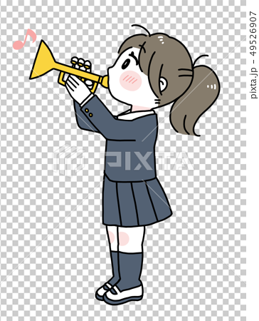 トランペットを吹く女の子 女子高生 吹奏楽 イラストのイラスト素材