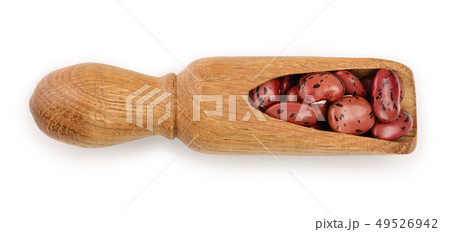 brown kidney bean in wooden scoop isolated on white background. Top view. Flat lay 49526942