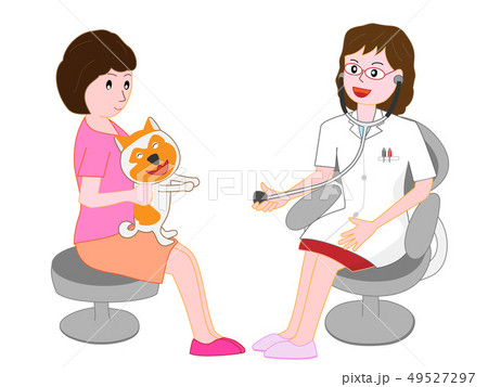 ペットの犬や猫を動物病院の医者に診察してもらう のイラスト素材