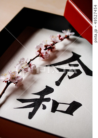 手箱に入った手書き文字・元号〝令和〟 49527454