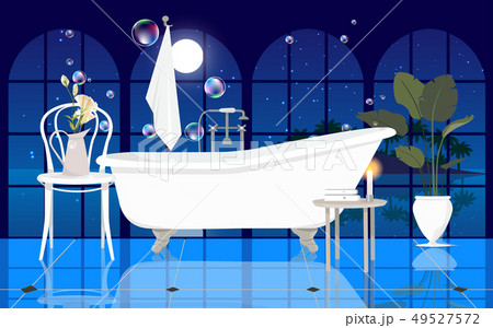 bathtub in the bath room in the night	 49527572