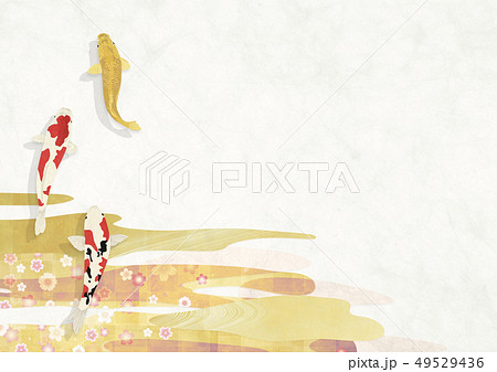 和風背景素材-和紙の風合い-和モダン-錦鯉-桜-和紙 49529436