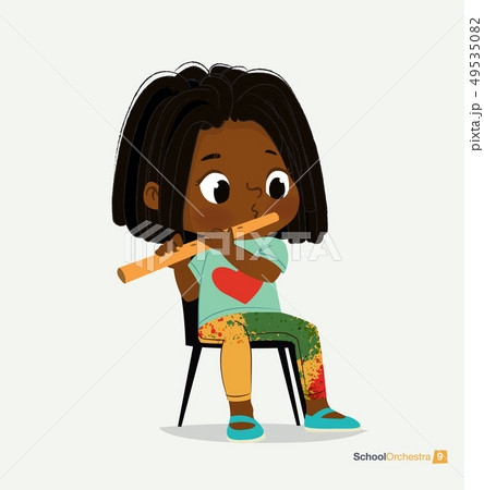 Afro American Girl With Dreadlocks Play On Fifeのイラスト素材