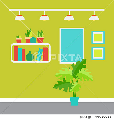 Modern Room Interior with Plants in Pots Shelves Modern Room Interior with Plants in Pots Shelves 49535533