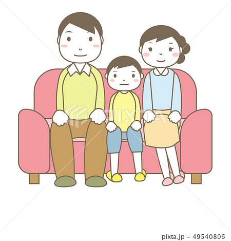 ソファーに座る親子 男の子 のイラスト素材