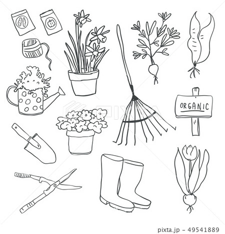 Vector illustration of gardening elements outline Vector illustration of gardening elements outline 49541889