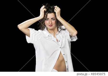 beautiful woman in shirt 49545075