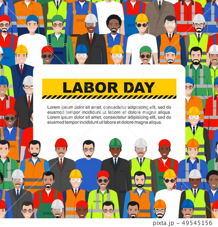 Labor day. Group of worker, builder and engineer standing together on white background in flat style 49545156