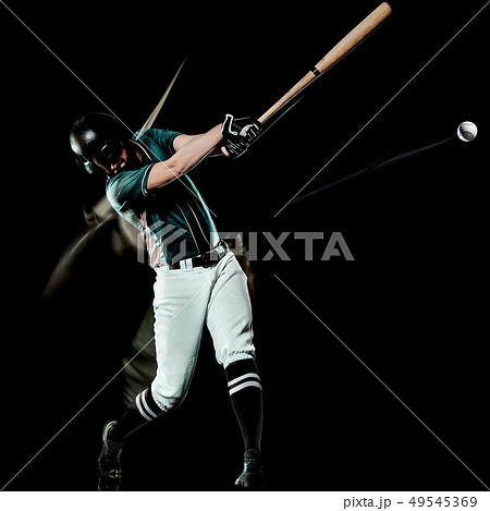 baseball player man isolated black background light painting 49545369