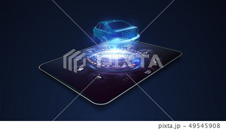 Designing a car on a tablet. Hologram car Designing a car on a tablet. Hologram car 49545908