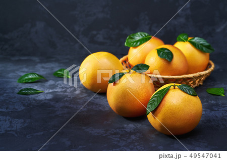Grapefruits  on a black background  .Top view 49547041