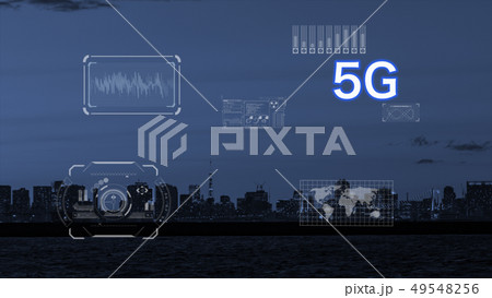 先進テクノロジー　5G AI 人工知能　IoT　素材　背景　グラフィック　イラスト　ブロックチェーン 49548256