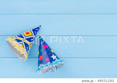 Celebration Birthday caps with copy space. 49551203