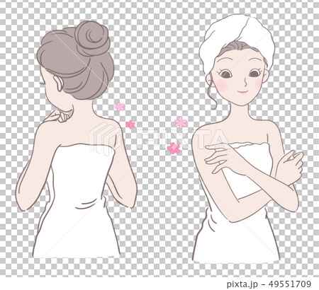 女子圍著浴巾,手撫摸嫩滑的肌膚, 49551709