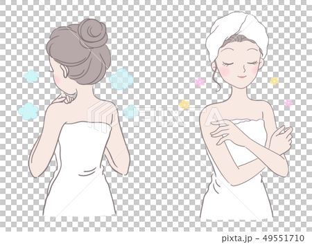 女子圍著浴巾的正面與反面,沐浴後 49551710