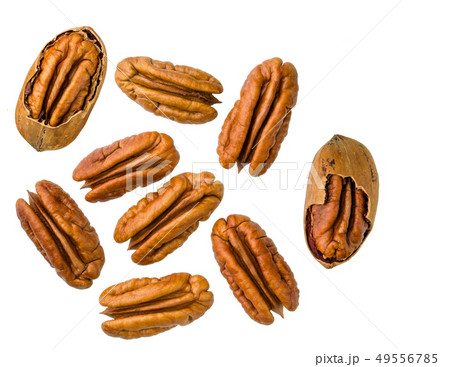 Lots of raw  pecan nuts,top view 49556785