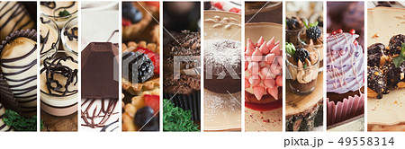 Collage of various candies and chocolate desserts 49558314