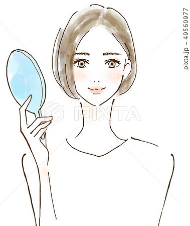綺麗 美人女性 鏡を持つ 美容 ビューティーのイラスト素材