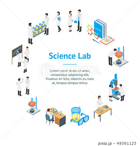 Science Chemical Pharmaceutical 3d Banner Card Circle Isometric View. Vector 49561125