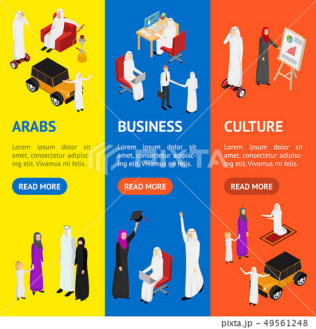 Arab Muslims People 3d Banner Vecrtical Set Isometric View. Vector 49561248