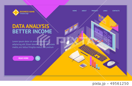 Analysis Data Investment Concept Landing Web Page Template 3d Isometric View. Vector 49561250