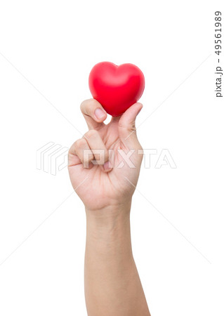 Red heart ball on hand isolated on white  49561989