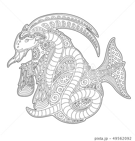 Coloring book page with nice capricorn silhouette 49562092