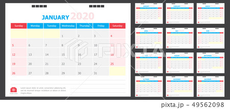 Calendar for 2020 blue and red background 49562098