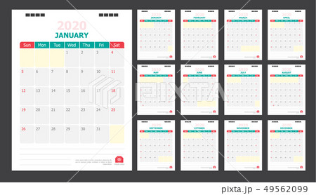 Calendar for 2020 green and red background 49562099