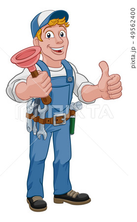 Plumber Cartoon Plumbing Drain Plunger Handyman  49562400