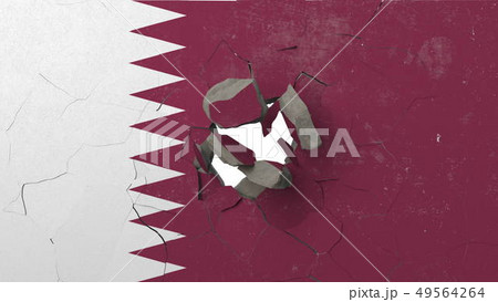 Crushing concrete wall with flag of Qatar. Qatari crisis conceptual editorial 3D rendering Crushing concrete wall with flag of Qatar. Qatari crisis conceptual editorial 3D rendering 49564264