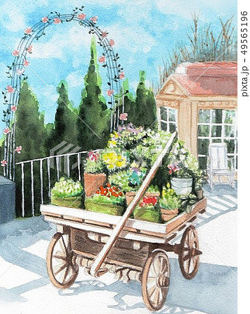 水彩画 花車 ガーデニングのイラスト素材