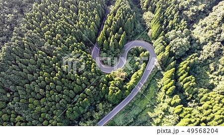 森の中の道 空撮の写真素材