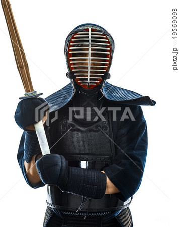 Kendo martial arts fighters man silhouette isolated white bacgro Kendo martial arts fighters man silhouette isolated white bacgro 49569093