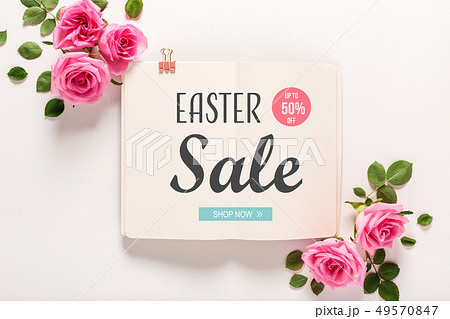 Easter sale message with roses and leaves 49570847