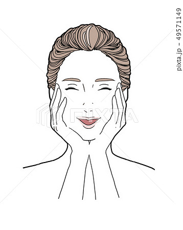 両手で頬を包む笑顔の女性のイラスト素材