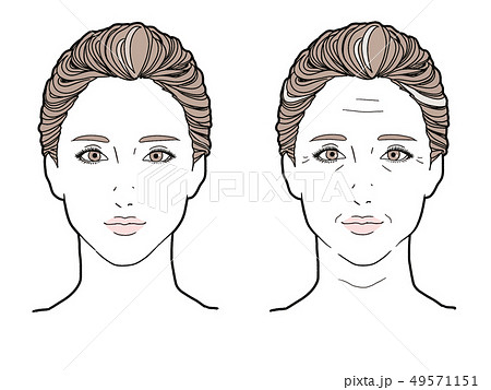 女性の顔の加齢変化のイラスト素材