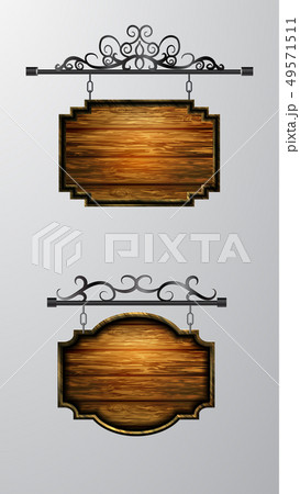 hanging, wooden Board vector, wooden object for text. 49571511