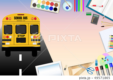 School bus on the road and school equipment School bus on the road and school equipment 49571865