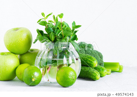 Fresh green vegetables and fruits Fresh green vegetables and fruits 49574143