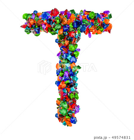 Letter T from colored gemstones. 3D rendering 49574831