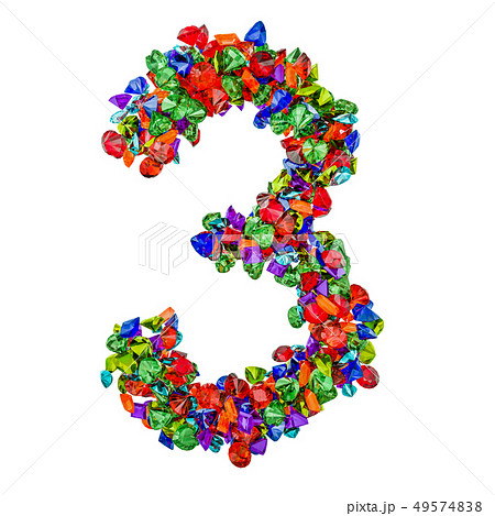 Number 3 from colored gemstones. 3D rendering 49574838